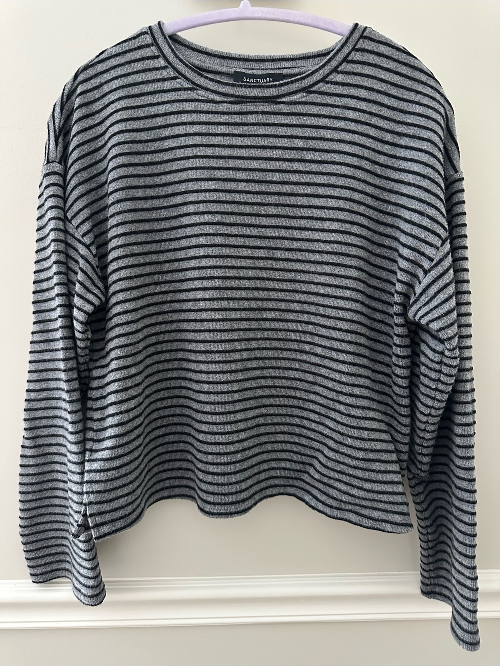Sanctuary Gray and Black Striped Knit Top Long Sleeves Medium
